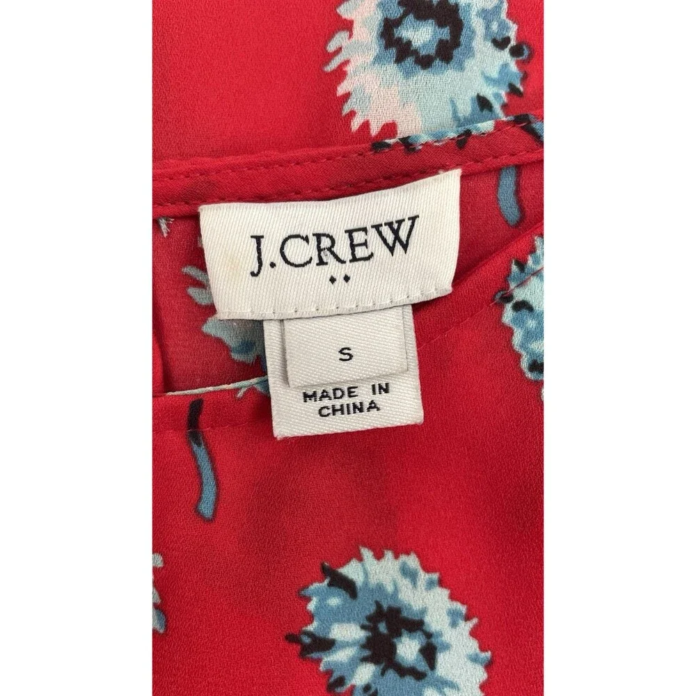 J.Crew Women’s Small Red Floral Blouse Blue Dandelion Print Puff Sleeve Top